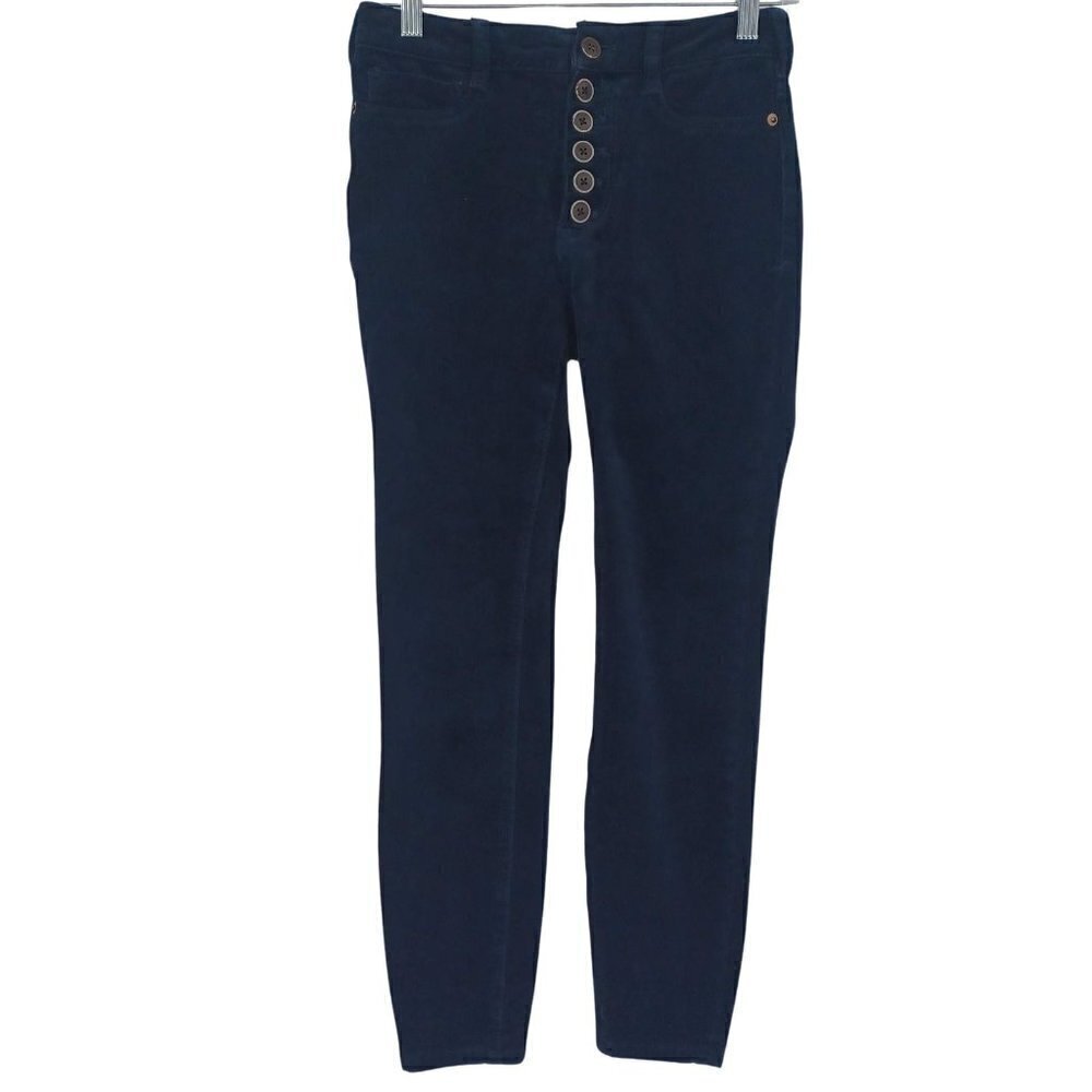 Anthro Pilcro High Rise Corduroy Skinny Button Front Pants Navy Blue Women's 25